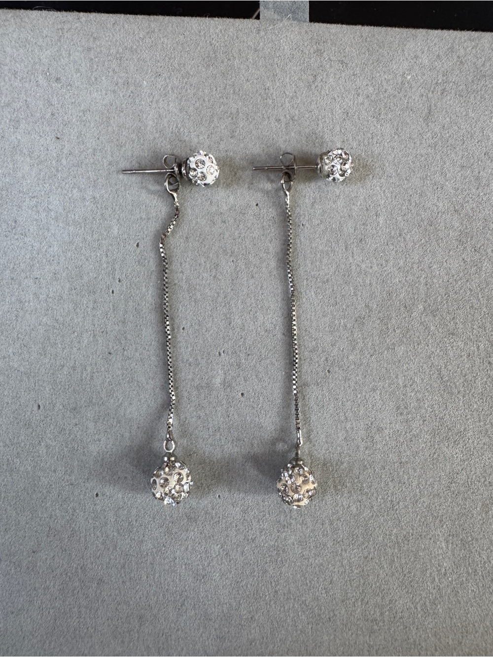 925 Sterling Silver Crystal Rhinestone Ball Long Dangle Drop Earrings